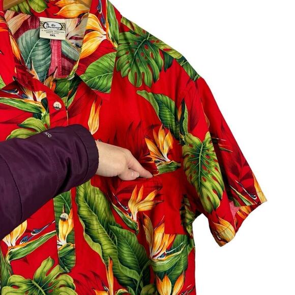 Go Barefoot Hawaiian Shirt Made In USA Red Monstera Print Single Stitch Size 3XL - Picture 8 of 16